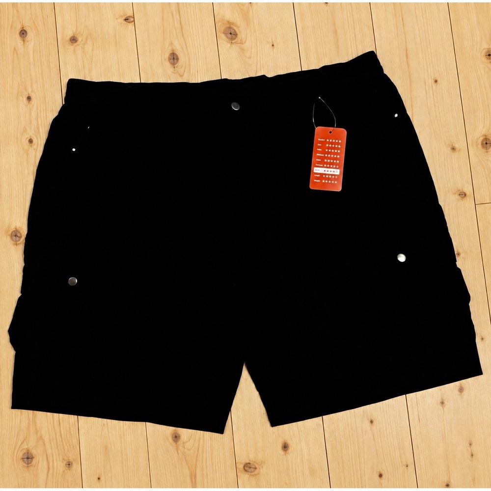 MoFiz Men's Big & Tall 3XL Black Solid Knit Shorts Zip Pockets Poly/Spandex[A6]